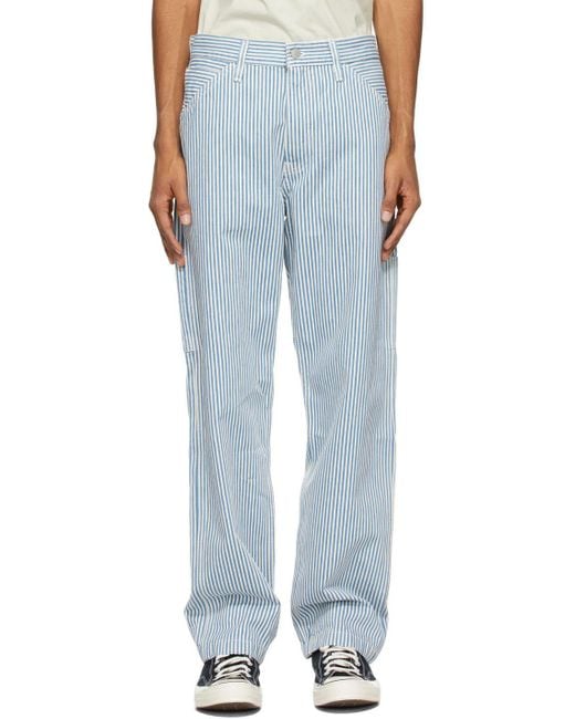 Levi's Blue Striped Stay Loose Carpenter Trousers for men