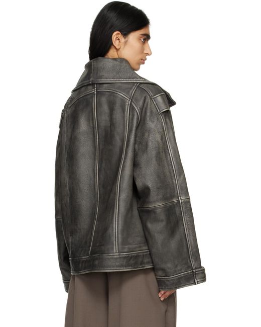 REMAIN Birger Christensen Black Oversized Leather Jacket