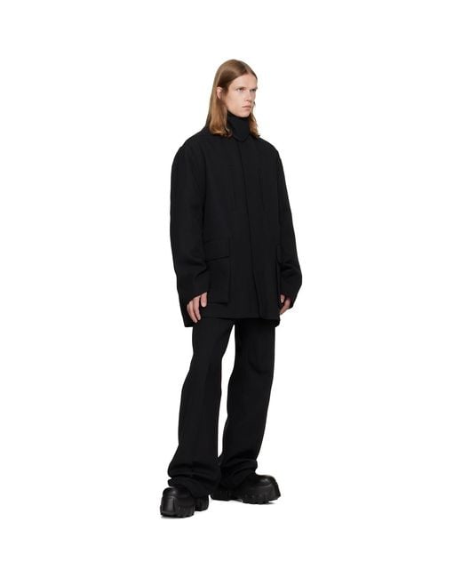 Rick Owens Black Tower Collared Mac Coat for men