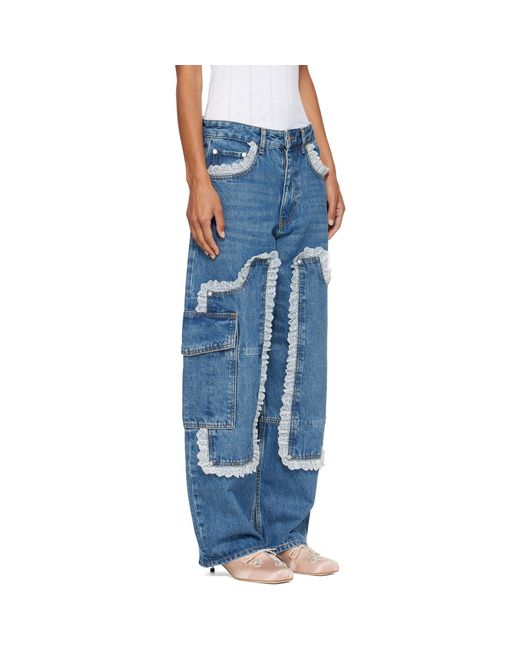 Ganni Blue Audri Lace Cargo Jeans