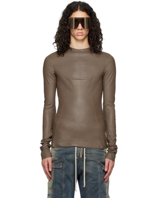 Rick Owens Black Gray Edfu Leather Long Sleeve T-shirt for men