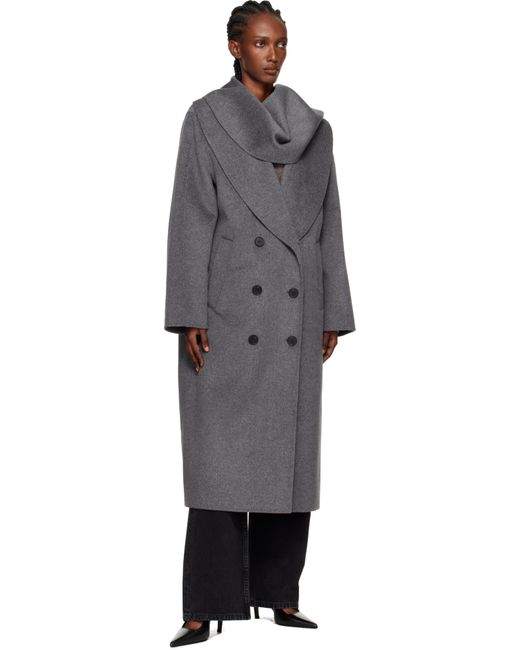 Manteau Gris En Étoffe Double Face À Écharpe Rohe en coloris Black