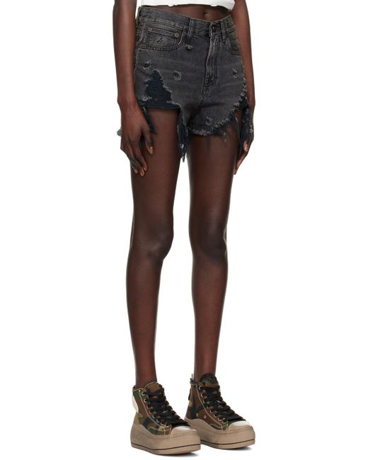 R13 Black Shredded Slouch Shorts