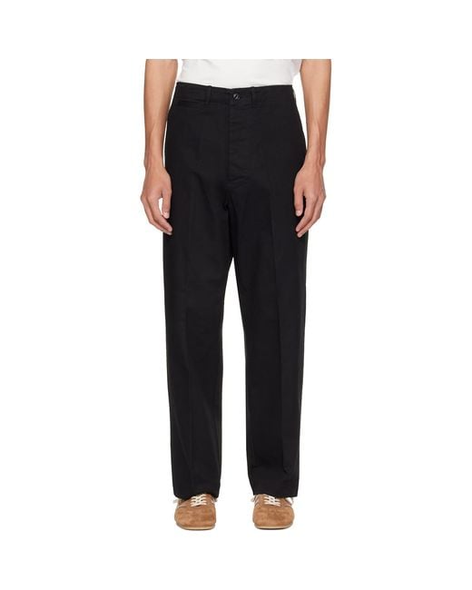 Merz B. Schwanen Black 1920S Cotton Twill Worker Chino Trousers for men