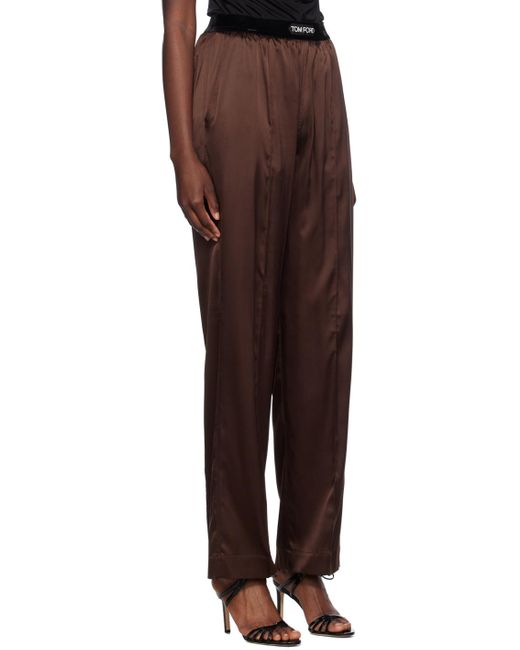 Pantalon de pyjama brun en satin extensible de soie Tom Ford en coloris Black