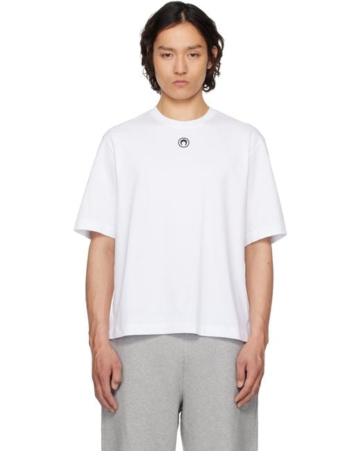 MARINE SERRE White Organic Cotton Plain T-Shirt for men