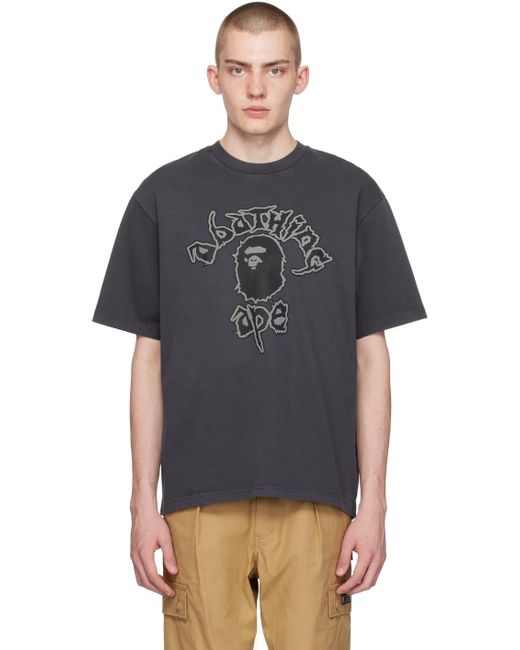 T-shirt noir à logo de style collégial modifié A Bathing Ape pour homme en coloris Black