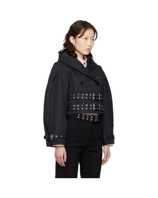 Ganni Black Bonded Cotton Short Trench Jacket