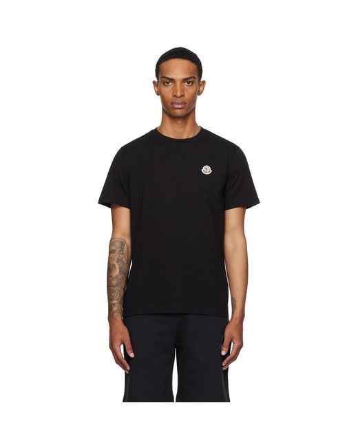 Moncler Black Three-Pack Logo Patch Cotton T-Shirts for men