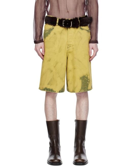 Short teint en plongée vert en denim Dries Van Noten pour homme en coloris Yellow