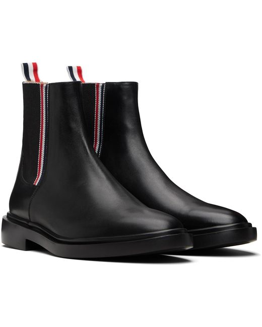 Thom Browne Black Vitello Calf Rwb Rubber Sole Chelsea Boots for men
