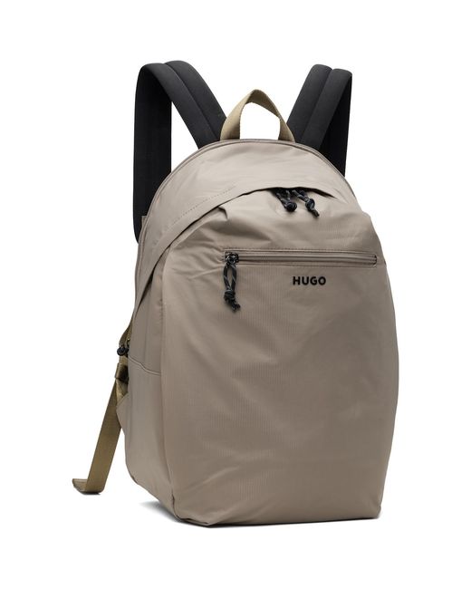 HUGO Gray Taupe Contrast Logo Backpack for men