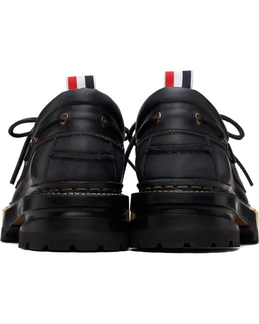 Thom Browne Black Distressed Calf Hiking Boat Shoes for men