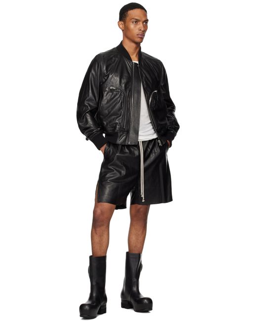 Rick Owens Black Concordians Boxers Leather Shorts for men