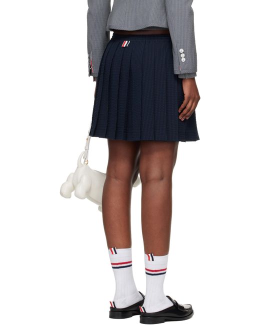 新品 THOM BROWNE ネイビー プリーツスカート Thom Browne レディース ブルー ネイビー＆ブラック ウール シア