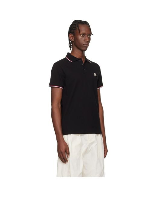 Moncler Black Tricolor-Trimmed Cotton Piquet Polo for men