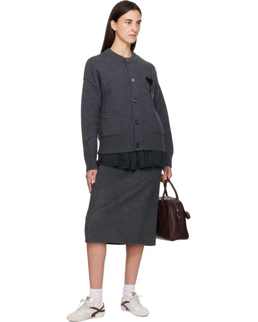 Cardigan Gris En Tricot Feutré De Laine Mérinos À Logo Ami De Cœur AMI en coloris Black