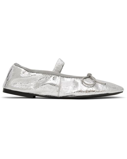 Proenza Schouler Black Silver Glove Mary Jane Crinkled Metallic Ballerina Flats