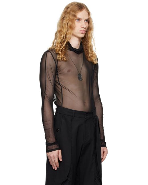 CARNET ARCHIVE Black 3 Metal Plates Necklace Sheer T-Shirt for men