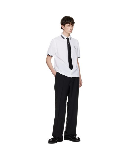 Fred Perry White Kris Van Assche Edition Pinstripe Short Sleeve Shirt for men