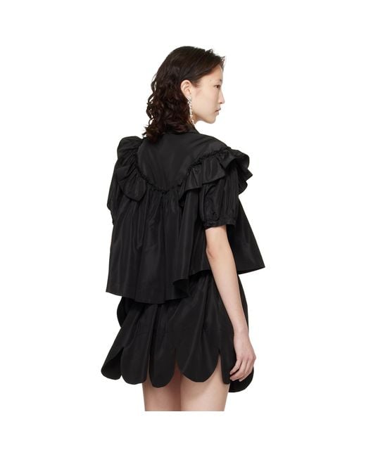 Simone Rocha Black Cropped Puff Sleeve Ruffle Frill Shirt
