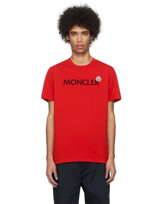 T-shirt rouge à logo floqué Moncler pour homme en coloris Red