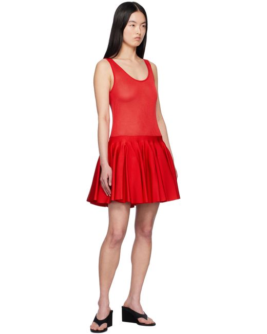 Alaïa レッド ニット ゴデット ミニドレス Red