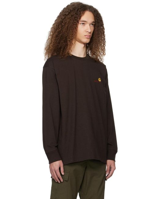 T-shirt à manches longues brun à logo script Carhartt pour homme en coloris Black
