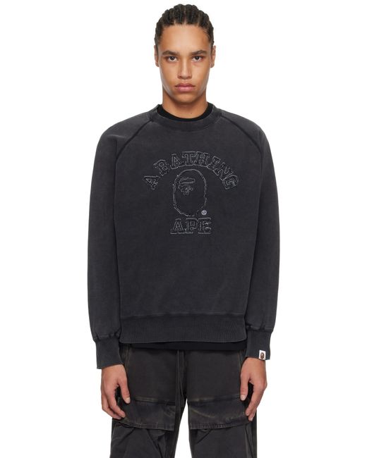 A Bathing Ape Black Washed Effect College Patch Relaxed Fit Sweatshirt for men