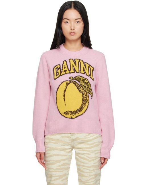 Ganni Pink Sweater In Wool