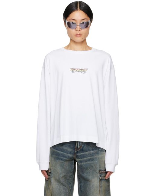 メンズ Givenchy ホワイト ボンディングロゴ 長袖tシャツ White