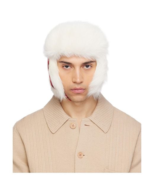 Burberry Natural Off- Check Wool Trapper Hat for men
