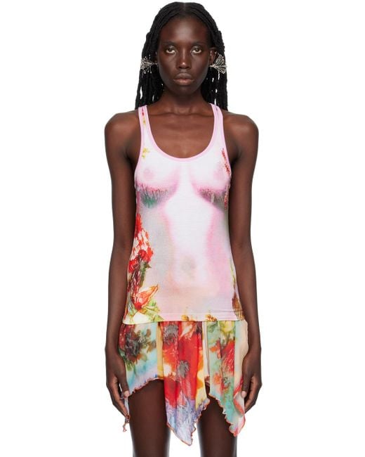 Jean Paul Gaultier Red Pink 'the Pink Body Flower' Tank Top
