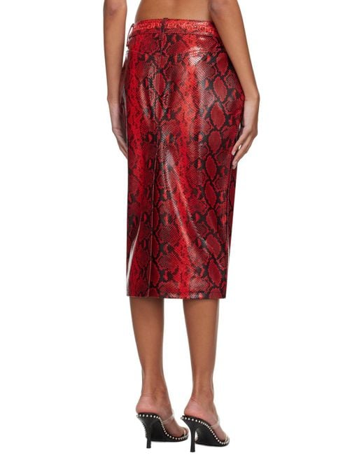 Alexander Wang Red Snake-embossed Leather Midi Skirt