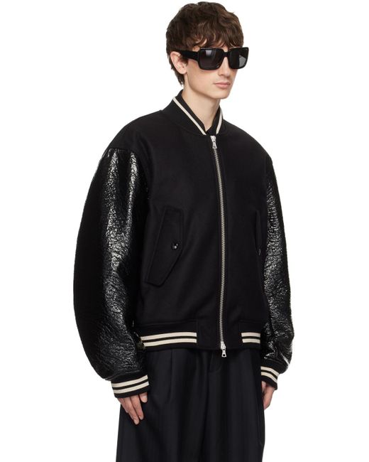 メンズ Dries Van Noten ジップアップ フェイクレザー ボンバー 