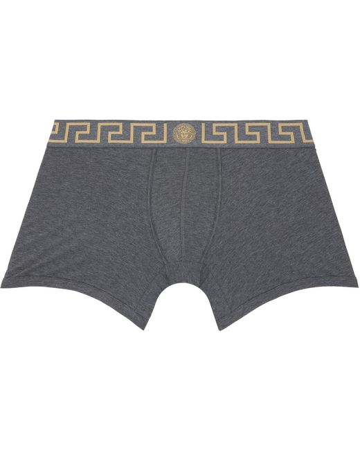 Versace Black Two-Pack & Greca Border Long Boxer Briefs for men