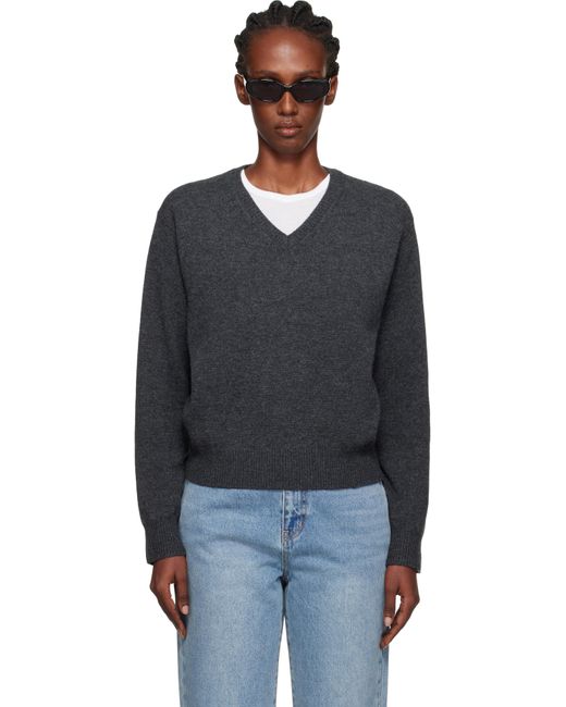 DUNST グレー カシミヤ Vネックセーター Black