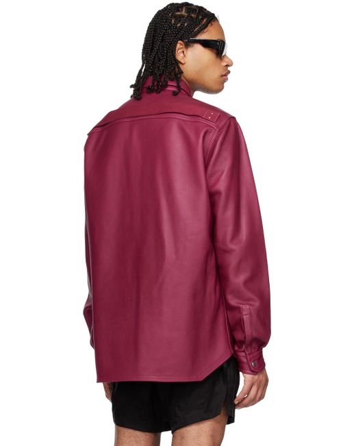 Rick Owens Red Pink Outershirt Leather Jacket for men