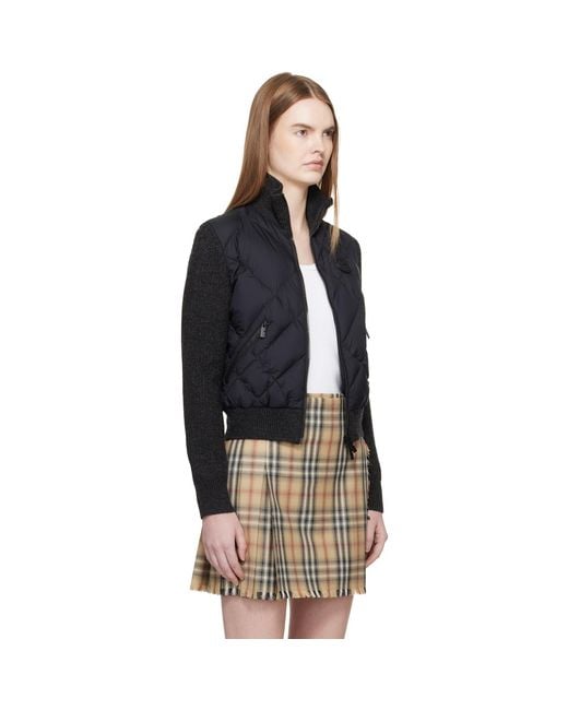 Burberry Black Check-Stitch Nylon & Wool Bomber Jacket