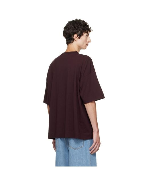 Dries Van Noten Red Burgundy Dropped Shoulder T-Shirt for men