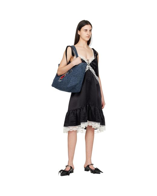 Ganni Blue Xxl Bear Tweed Denim Shopper Tote