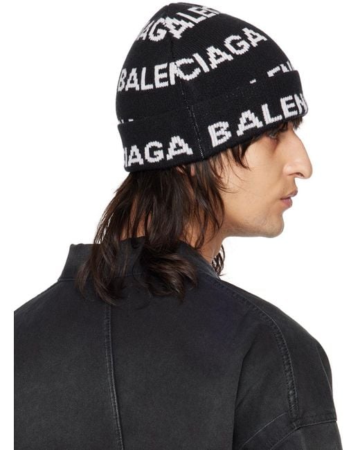 Balenciaga Black Bal Horizontal Allover Beanie for men