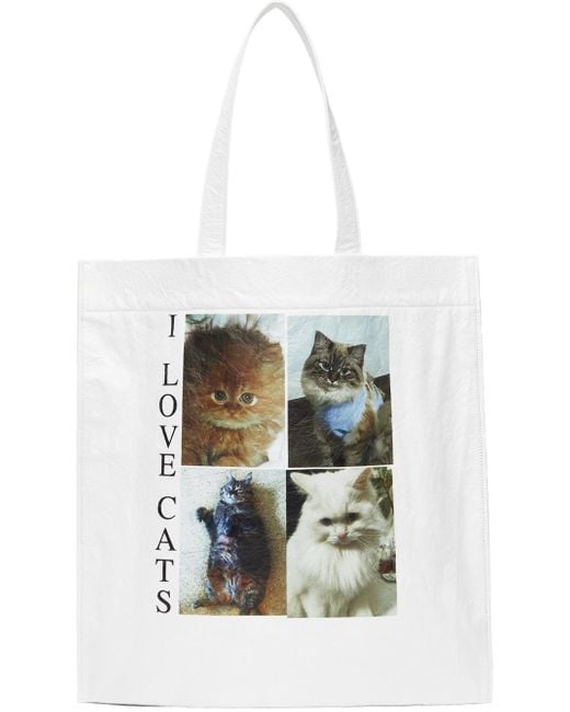 メンズ Balenciaga I Love Pets コレクション ホワイトミディアム I Love Cats ショッパー トート White
