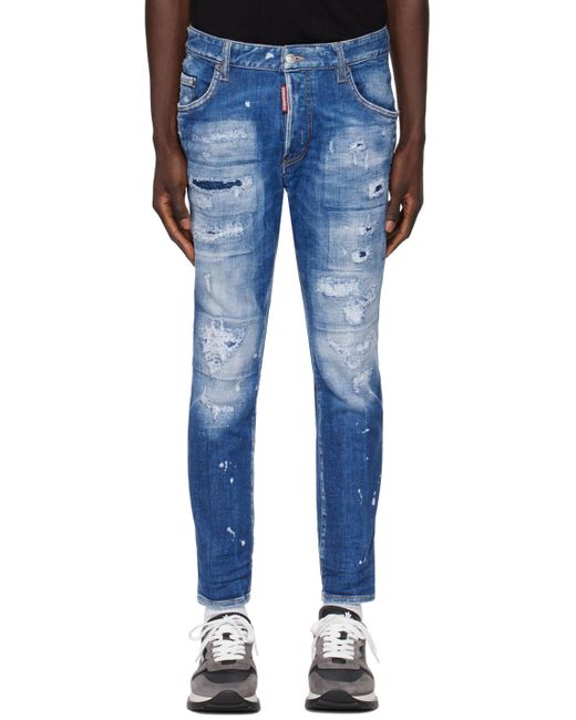 DSquared² Blue Indigo Mended Skater Jeans for men