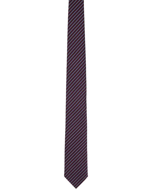 Zegna Black Burgundy Striped Tie for men