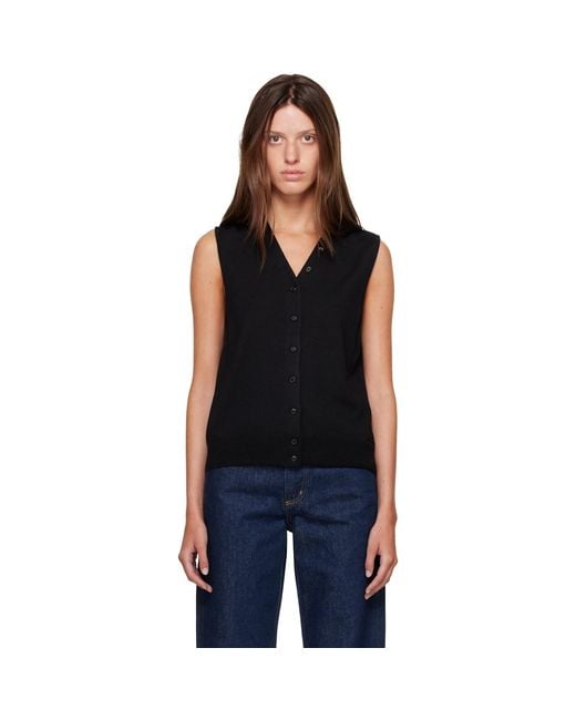 Cordera Black Merino Wool Button Waistcoat Cardigan
