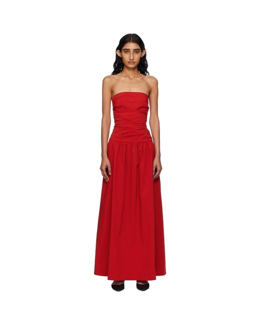 St. Agni Gathered Strapless Tie Back Maxi Dress