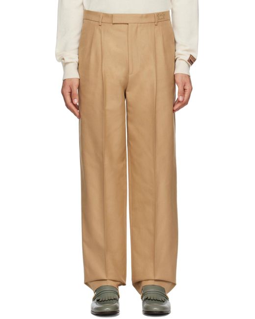 Gucci Natural Brown Pleated Trousers for men