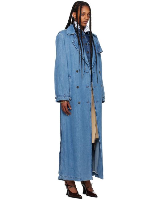 Manteau bleu en denim à ceinture Dries Van Noten en coloris Black