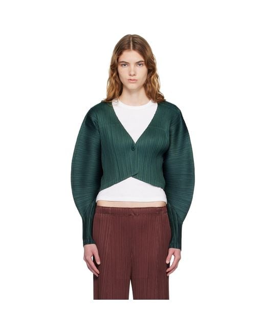 Pleats Please Issey Miyake Green Monthly Colors December Cardigan